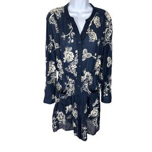 Westport 1962 Blue Floral Long Sleeve Button Down Dress Women's Size 12